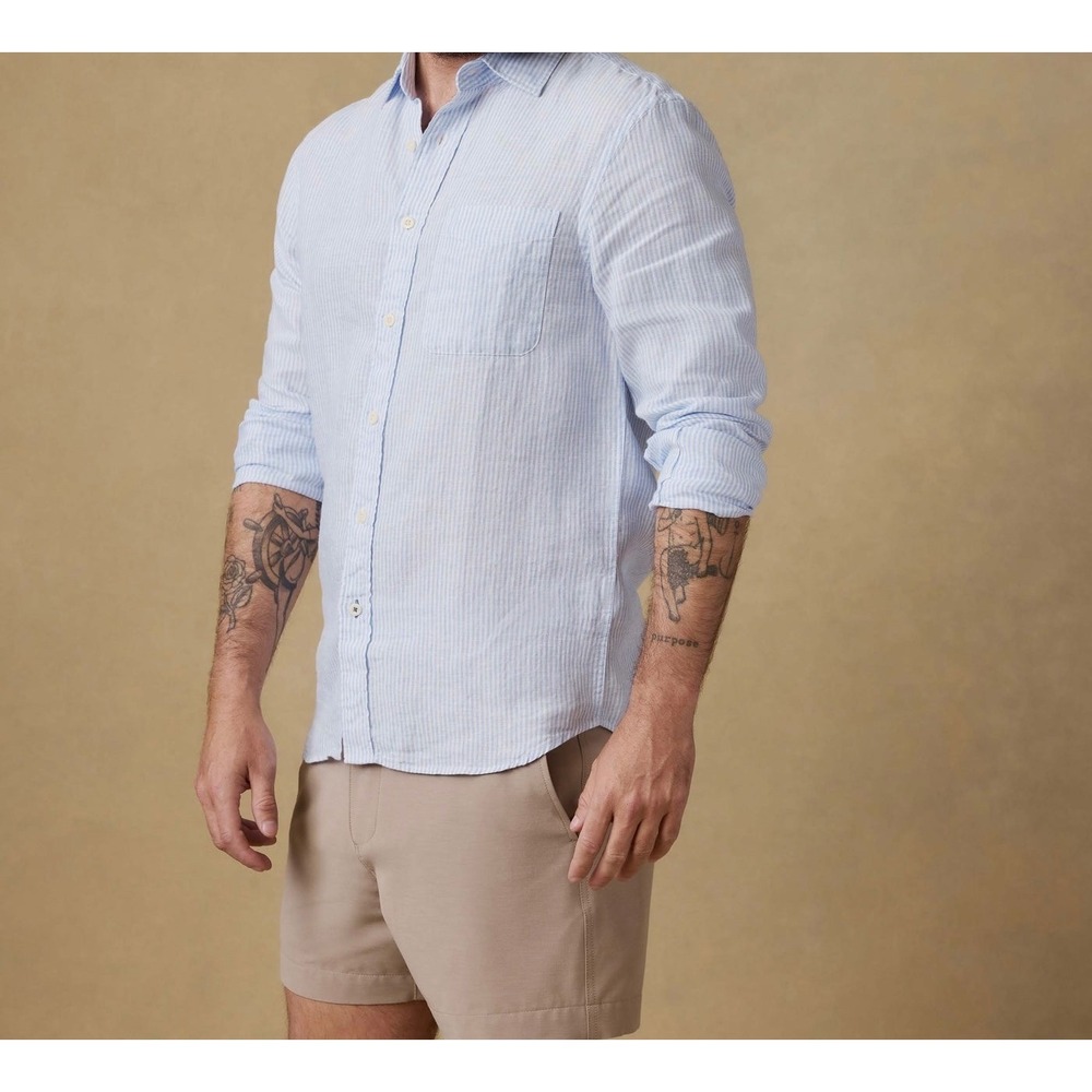Faherty Men's Shirt Laguna Button Front Linen Summer Stripe Blue White XXL